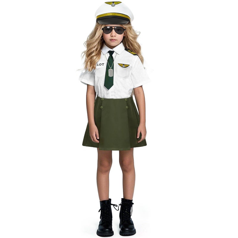 G.C Girls Pilot Costume Kids Dress Up Outfits Toddler Sunglasses Hat Accessories Halloween Cosplay Role Play Party Gifts - Image 2